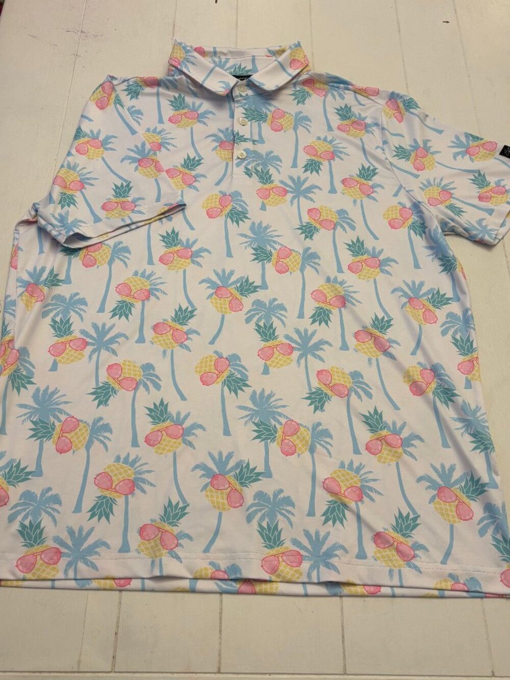 Sunday Swagger Golf Polo Large Pineapple Palm Tree Performance Shirt